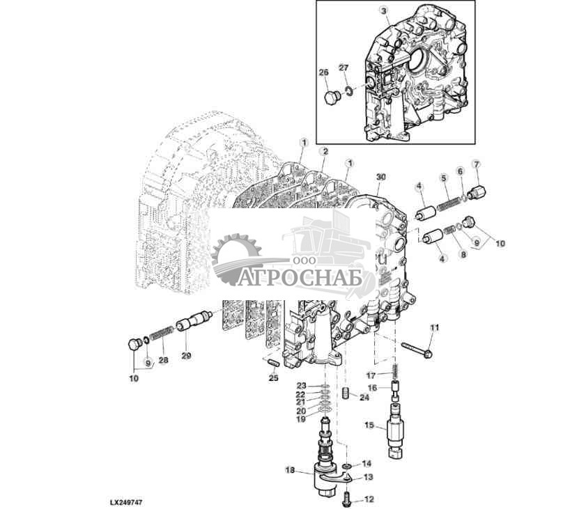 ПЕРЕДНЯЯ КРЫШКА И КЛАПАНЫ (С ЭЛЕКТРИЧЕСКИМ УПРАВЛЕНИЕМ РЕВЕРСОМ) 